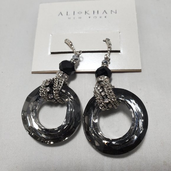 Ali Khan Uber statement earring  faceted donut crystals color crystal/hematite - Picture 3 of 5